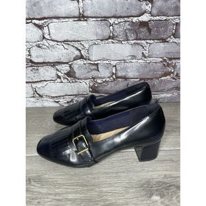 Clarks Artisan Tealia Maye Navy Blue Kiltie Leather Loafers Shoes Women Sz 8M US